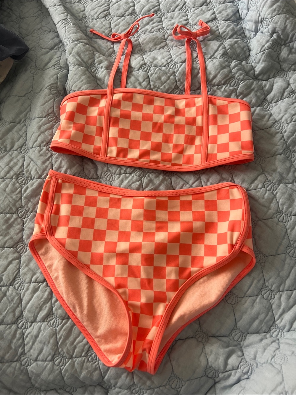 art class Neon Coral and Peach Checkerboard Girls' Two-Piece Swim Set